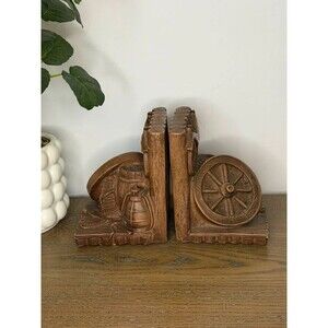 Vintage Style Western Wagon Wheel Bookends Pair Rustic Cowboy Farmhouse Decor